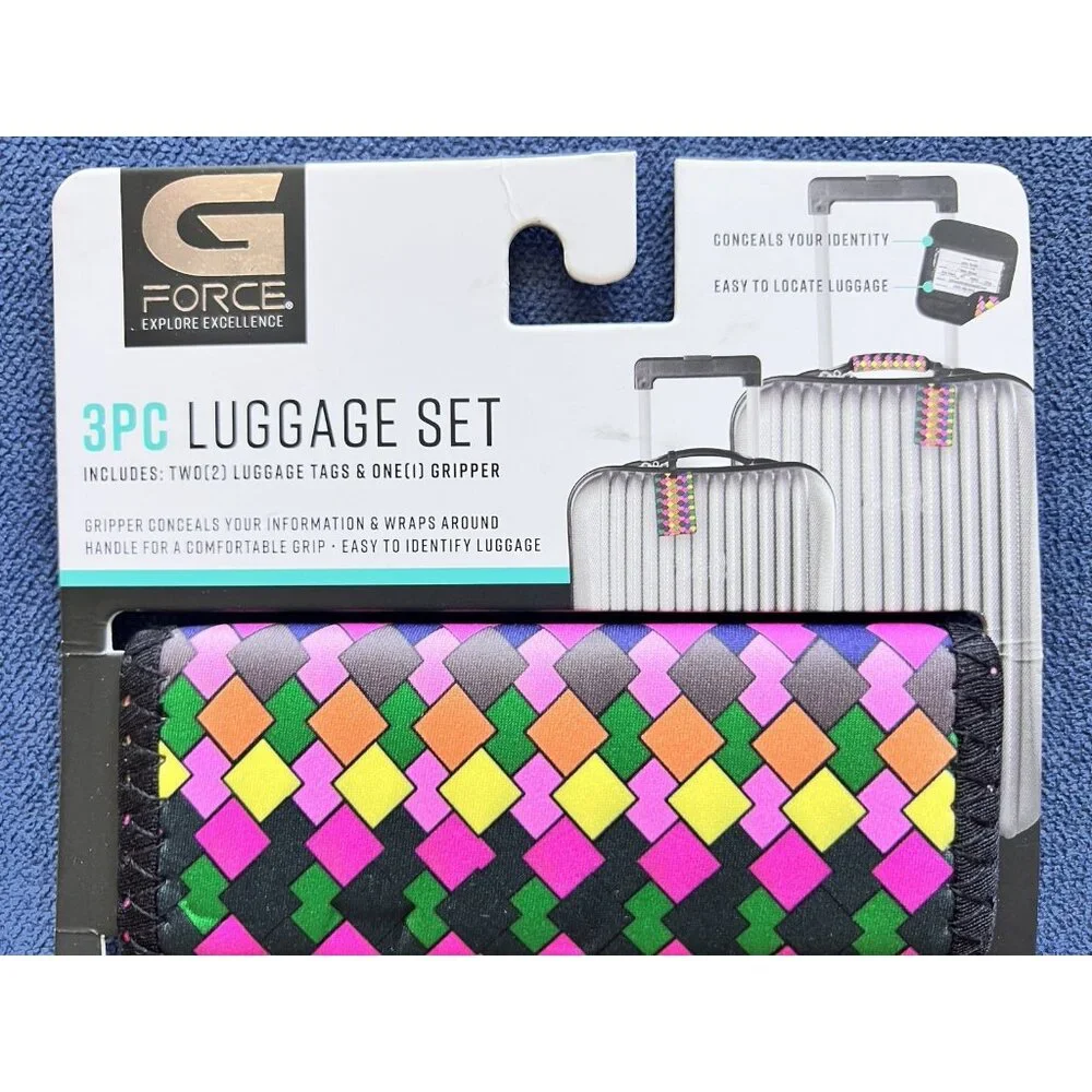 G Force 3 Pc Luggage Tags & Gripper Colorful Traveler Gift Suitcase ID Diamond